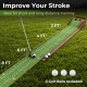 Golf putting mat with auto ball return, featuring two hole sizes and scale marks for distance training, includes 3 golf.