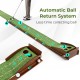 Golf putting mat with auto ball return system, wooden baffle, and two hole sizes for efficient practice and training.