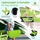 Junior golf club set in green with adjustable straps, soft waist cushion, and rain hood for kids aged 5-7.