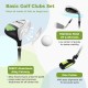 Junior complete golf club set featuring a #3 fairway, #7 and # irons, and a zinc putter, ideal for kids aged 5-7.