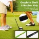 Junior golf club set featuring a graphite shaft and rubber grip, designed for kids aged 5-7, with a lightweight stand.