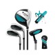 Junior complete golf club set for kids aged 8-10, featuring a driver, irons, putter, and a lightweight stand bag.