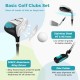 Junior complete golf club set for kids, featuring a lightweight stand bag, #1 driver, #7 and #S irons, and a zinc.