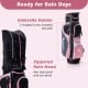 Women's golf club set in pink with zippered rain hood and umbrella holders for secure protection on rainy days.