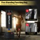 Freestanding punching bag with suction cup base, designed for safe kicking and punching, suitable for family use.