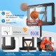 Portable basketball hoop with a 44" shatterproof backboard, adjustable height, and fillable base for stability.