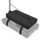Black sandbag for basketball hoop base, made of weather-proof oxford fabric, holds up to 300 lbs for stability.
