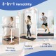 Under desk treadmill showcasing 3-in-1 versatility for working, walking, and jogging with adjustable speeds up to 3.8.