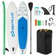 11-foot inflatable stand-up paddle board with accessories, featuring a non-slip deck and removable fin for easy control.