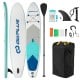 11-foot inflatable stand-up paddle board with accessories, featuring a non-slip deck and removable fin for easy control.