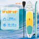 11-foot inflatable stand-up paddle board with yellow and teal design, 310 lbs capacity, and removable fin for easy.