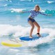 Youth adult surfing on an 11 feet inflatable stand up paddle board with a non-slip deck and safety foot leash.