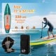 11-foot inflatable stand-up paddle board with removable kayak seat, suitable for all levels and 330 lbs capacity.