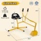 Yellow sand digger with adjustable arms and flexible shovel, designed for kids 3+ years, promoting motor skills and fun.
