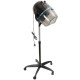 Salon standing hair dryer bonnet with adjustable temperature, swivel hood, and portable design on rolling casters.