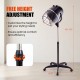 Salon standing hair dryer with adjustable height, swivel hood, and portable design for easy maneuverability and styling.