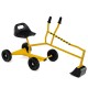 Yellow sand digger for kids with adjustable arms, flexible shovel, and 360-degree swivel design for outdoor fun.