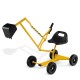 Yellow sand digger toy for kids featuring a comfortable backrest and four wheels for easy movement and safe play.
