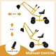 Yellow sand digger for kids with adjustable arms, flexible shovel, and 360-degree swivel for sandbox fun.