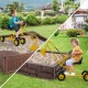 Kids' sand digger with yellow flexible shovel, 360-degree swivel, and adjustable arms for outdoor fun and skill.