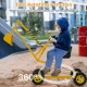 Yellow sand digger for kids with 360-degree rotating function, adjustable arms, and flexible shovel for outdoor play.