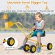Movable sand digger toy for kids in yellow, featuring 2-handed controls and 4 wheels for easy movement on the beach.