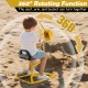 Sandbox toy digger in yellow with 360° rotating function, adjustable arms, and flexible shovel for kids' outdoor fun.