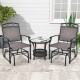 Outdoor metal glider armchair with weather-resistant fabric, showcasing the sturdy powder-coated metal frame and.