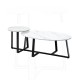 Set of 2 modern faux marble nesting coffee tables in white with black legs, ideal for living room or office use.