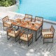 Set of 6 acacia wood patio dining chairs with cushions, featuring ergonomic design and sturdy metal construction for.