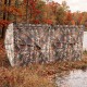 Pop-up hunting blind with camouflage pattern, featuring adjustable windows and dog doors, ideal for 1-3 people.