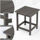 Gray 14-inch square weather-resistant Adirondack side table features a slatted design and durable HDPE material for outdoor use.