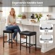 Set of two 25-inch black counter height bar chairs with ergonomic saddle seats, ideal for kitchen islands and dining.