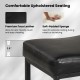 Black faux leather seat of a 25-inch counter height bar chair, featuring soft padding and ergonomic design for comfort.