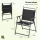 Outdoor folding chair with breathable seat, rustproof metal frame, and dimensions for easy storage and carrying.