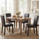 Faux leather upholstered dining chairs with solid wood legs, ideal for kitchen nooks and formal dining areas.