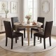 Faux leather upholstered dining chairs with solid wood legs and nailhead accents, perfect for kitchen or dining areas.