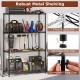 4-tier black metal storage shelving unit with adjustable shelves and anti-tipping kits, ideal for garage or basement.
