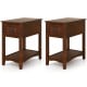 Set of 2 walnut contemporary side end tables with drawer and shelf, perfect for compact living spaces and home decor.