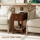 Narrow side table in walnut with drawer and shelf, perfect for compact living spaces and home decor.