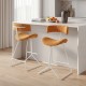 Set of 2 orange counter height stools with padded seats and curved backs, perfect for 34"-36" high tables.