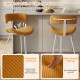 Armless counter height stool set with padded orange corduroy seats and footrest, ideal for 34"-36" high tables.