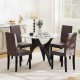 Mid-century modern dining chairs with brown fabric upholstery and rubber wood frame, perfect for elegant dining spaces.