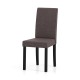 Mid-century modern dining chair with brown fabric upholstery and rubber wood frame, ideal for home or cafe settings.