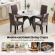 Mid-century modern dining chairs in brown fabric with rubber wood frame, ideal for home or restaurant settings.