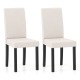 Set of 2 beige mid-century modern dining chairs with rubber wood frames and thick padded cushions for comfort.
