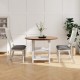 Set of 2 white dining chairs with solid wood legs and gray cushions, designed for comfort and stability in dining areas.