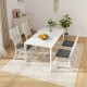 Set of 2 white dining chairs with solid wood legs and thick cushions, ideal for kitchen or dining room use.