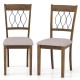Set of 2 rustic brown dining chairs with padded seats and elegant hallow back, perfect for stylish dining spaces.