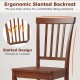 Ergonomic slanted backrest of a wooden dining chair, featuring solid rubber wood legs for comfort and support.
